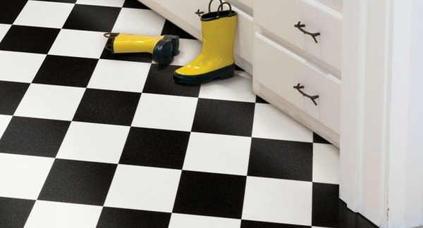 mudroom ideas linoleum flooring black white checkered pattern