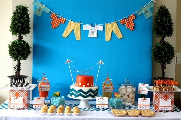 orange and blue baby shower decoration ideas table decoration food decorations