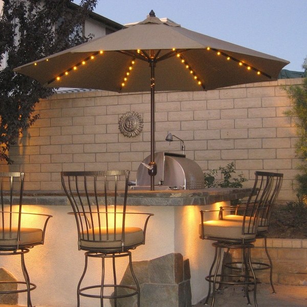 outdoor deck furniture home bar classic patio umbrella string lights decor