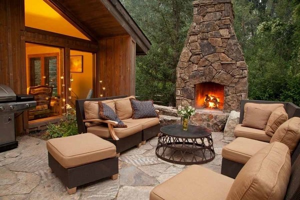 outdoor patio stone deck fireplace outdoor