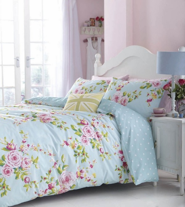 pastel blue shabby chic bedding set romantic bedroom decor ideas