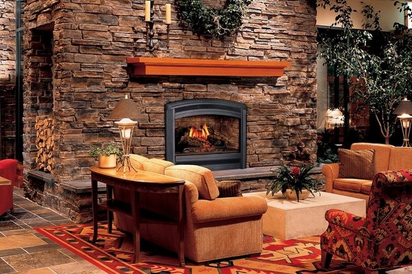 rustic home decoration stone fireplace design ideas living room interior 