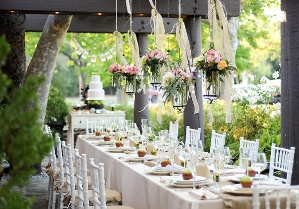 rustic shabby-chic vintage wedding decoration table centerpieces outdoor reception