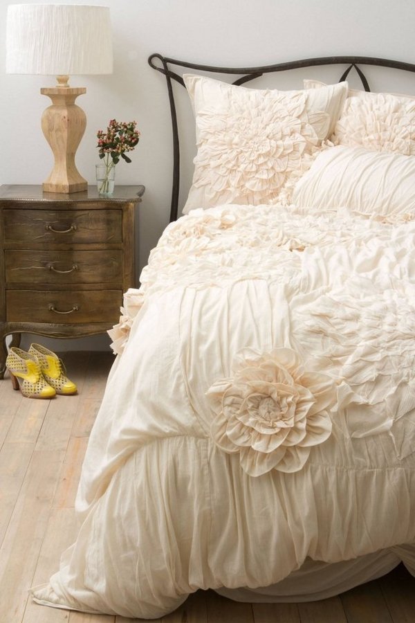 shabby chic creme color ruffled bedding