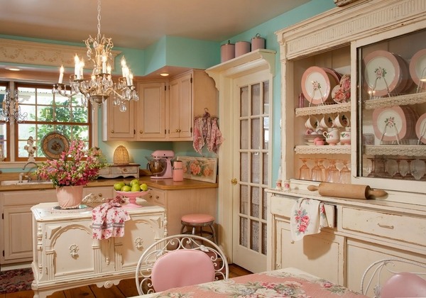 shabby-chic-kitchen-decor-idea white and pink 