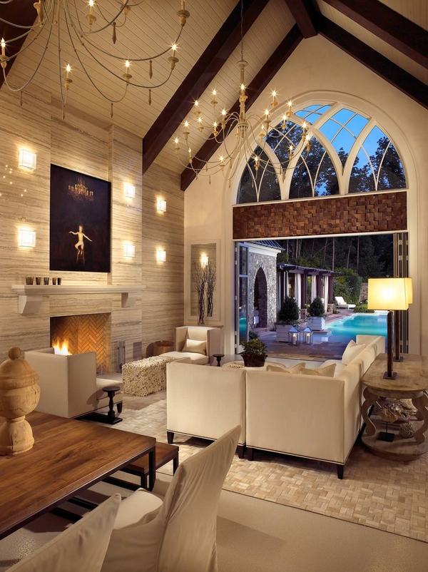 spectacular living room interior design cathedral ceiling beadboard exposed beams 