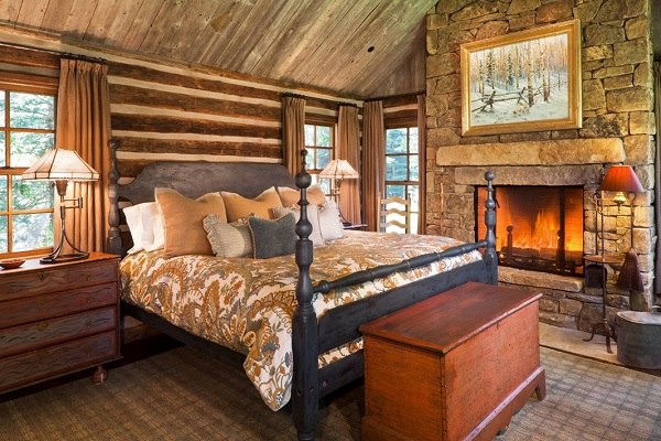bedroom interior wooden bed neutral colors