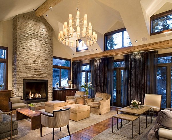 modern elegant living room rustic decor large chandelier