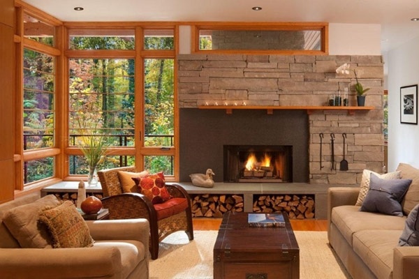 stone-fireplace-design ideas modern living room rustic decor sofa set