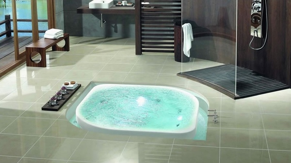 sunken whirlpool tub modern bathroom design walk in shower