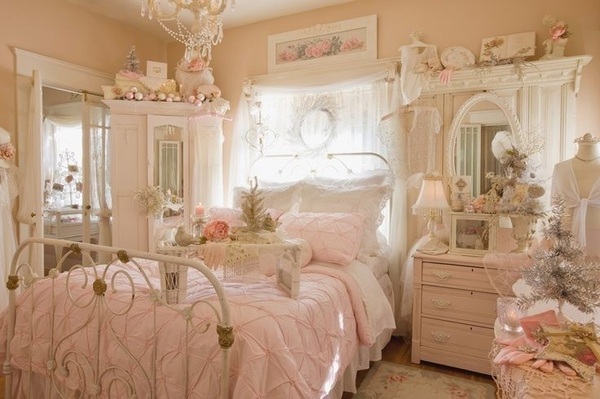 sweet-shabby-chic-bedroom-decor-ideas metal-bed-frame-white-furniture-pink-bedding-set