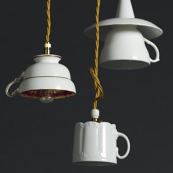 tea cup pendant lighting fixtures upcycling ideas home decor
