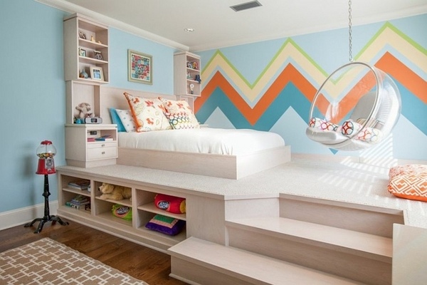 teen bedroom ideas colorful accent white furniture swing chair