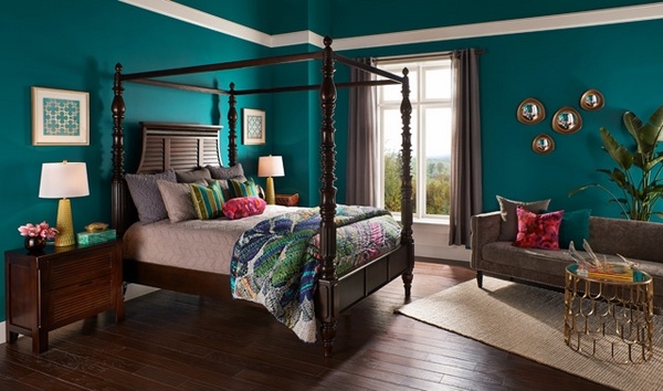 trend-in-bedroom-paint-teal wall color captivating-bedroom-designs