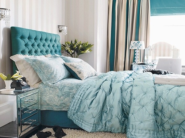 tufted headboard chabby chic pastel blue colors