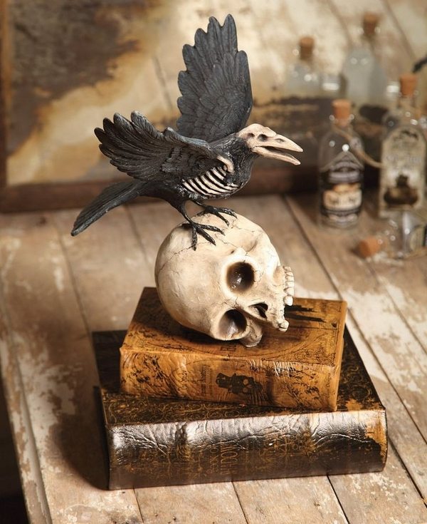 vintage-halloween-decorations-books skull crow skeleton