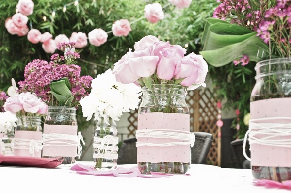 wedding shower flower centerpieces pink roses garden ideas