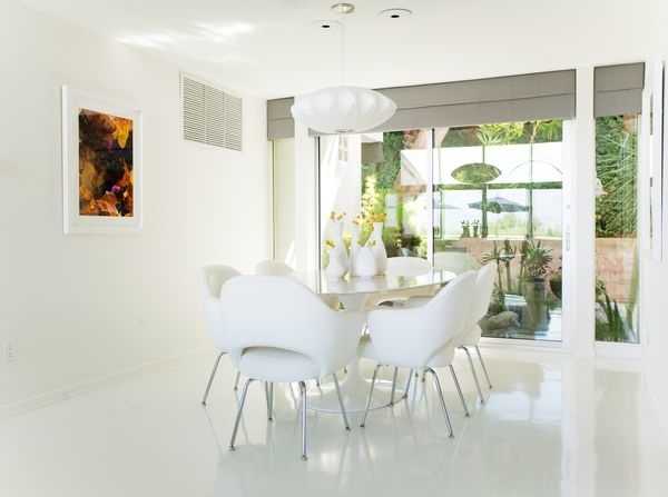 white linoleum flooring contemporary dining room design ideas