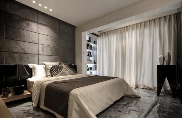 Bedroom-decor-ideas-padded-wall-panels-rectangular-anthracite-gray