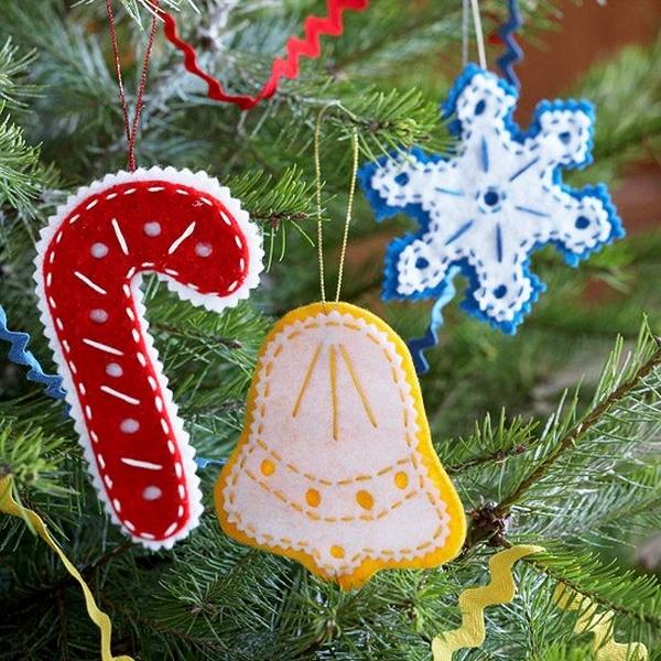 Christmas tree ornaments crafts ideas felt candy cane snowflake