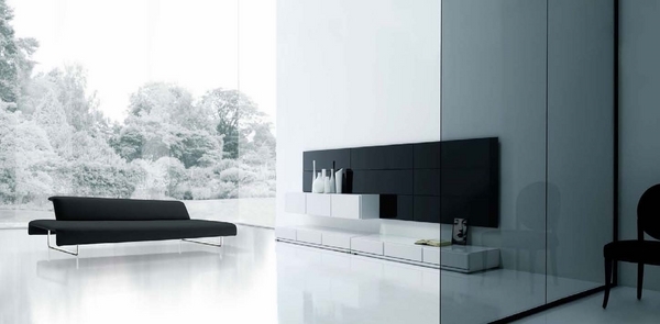 Contemporary minimalist living room design black white interior