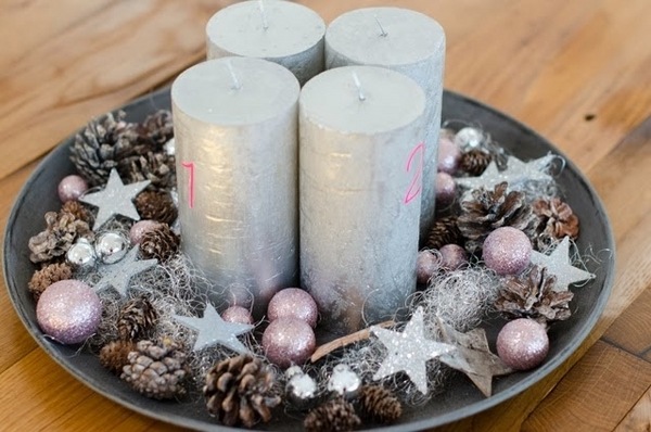 DIY Advent wreath silver trend color christmas decorating ideas pine cones