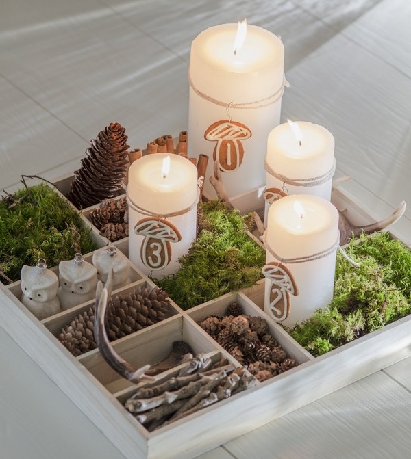 DIY advent ideas advent candles wooden box natural materials 