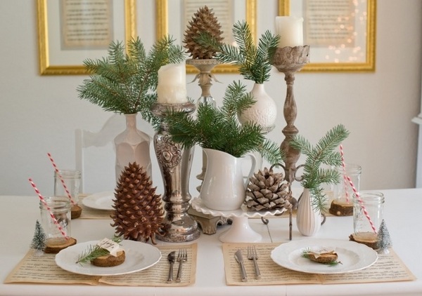 DIY christmas decoration fir branches candles table decoration ideas