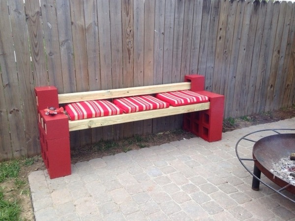 DIY-cinder-block-bench-red painted patio bench seat cushions