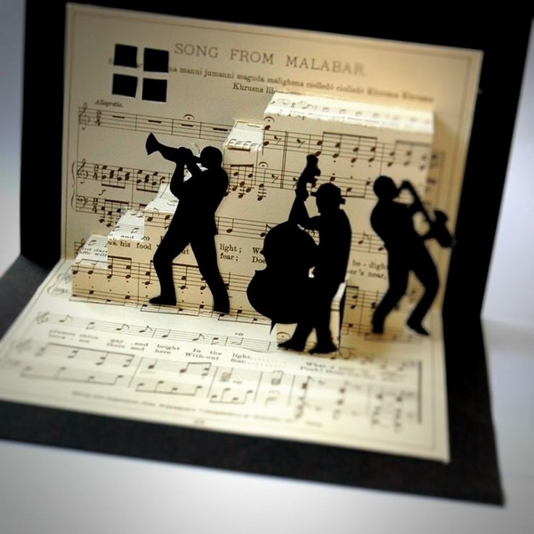 DIY greeting card ideas sheets silhouettes musicians