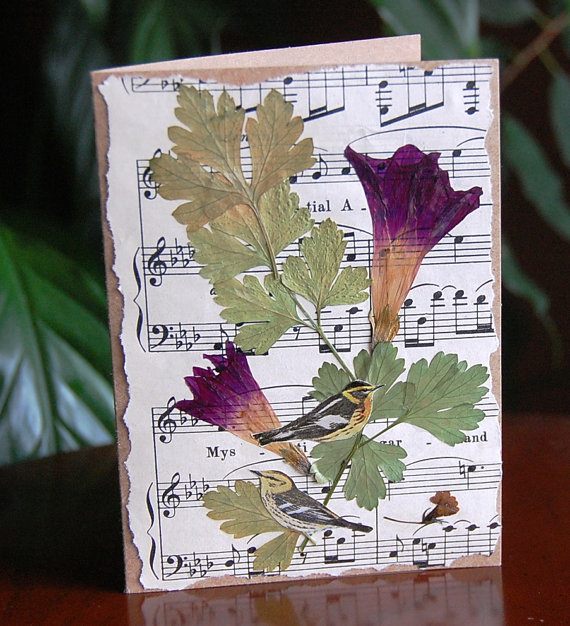 DIY greeting cards music sheet leaves flowers