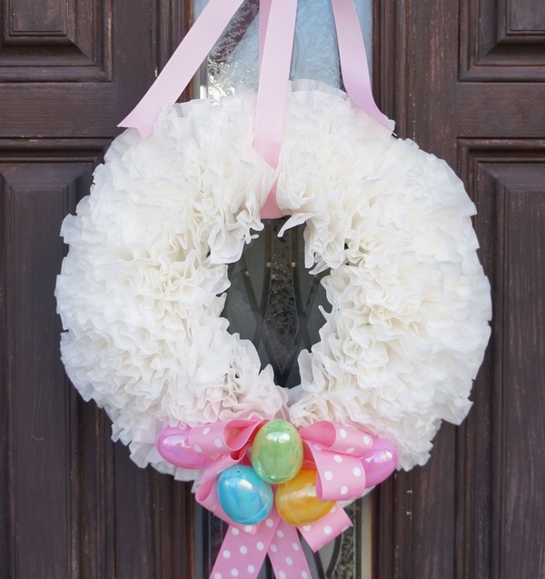 Easte wreaths ideas white wreath colorful eggs