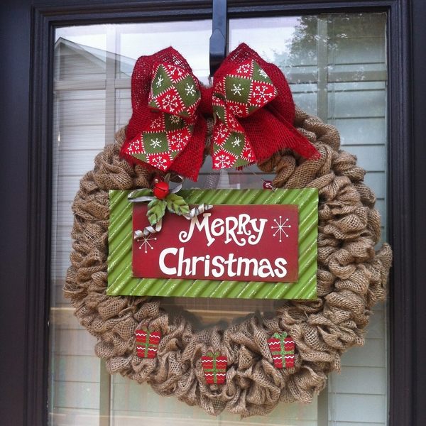 Handmade Christmas wreaths ideas burlap ribbon bow 