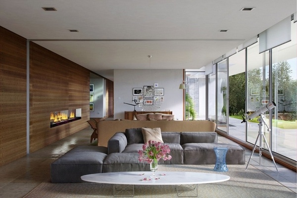 interior design modern fireplace sofa