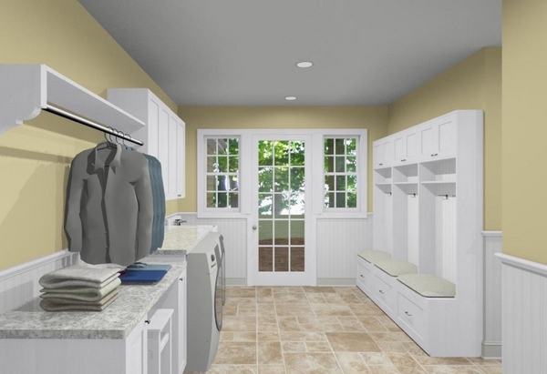 Mudroom and laundry room combo design ideas white storage cabinets