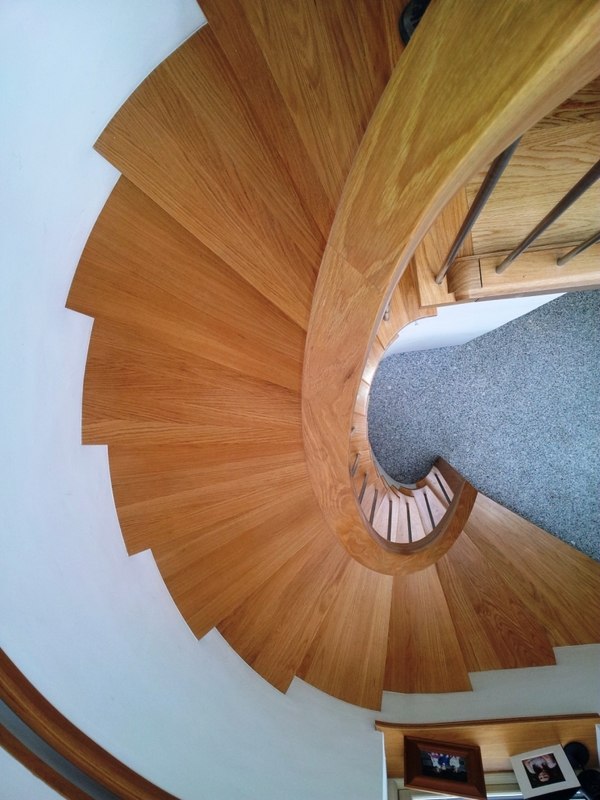Oak stainless steel modern curved stairs interior staircase design