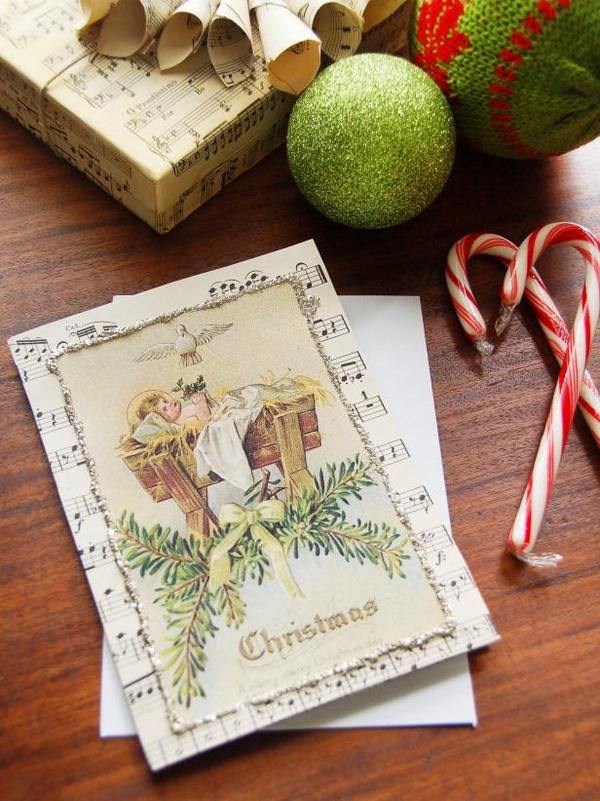 Original sheet music christmas card DIY paper crafts ideas Christmas greetings ideas