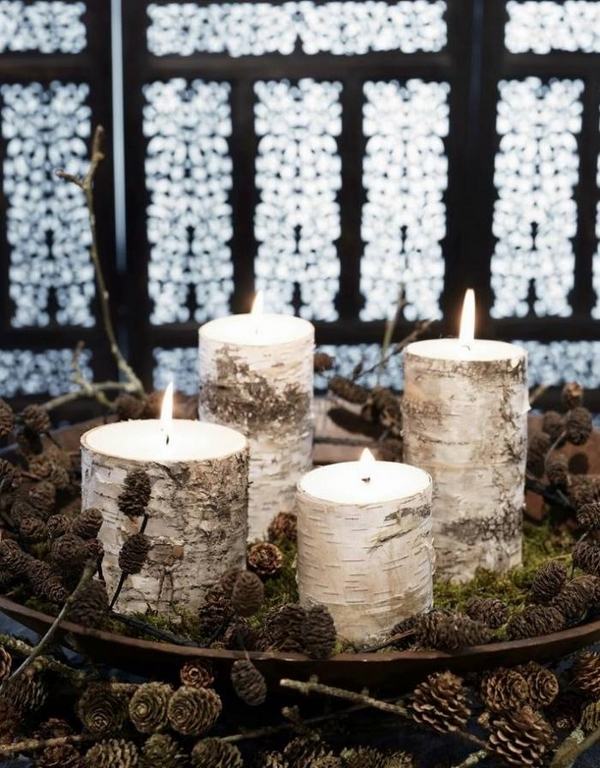 christmas decoration Advent wreath DIY candles pine cones