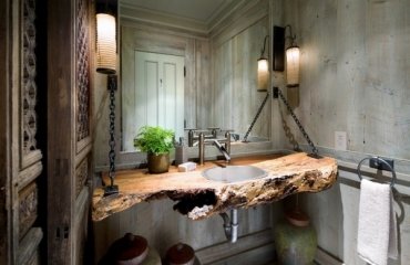 Solid-wood-sinks-countertop-stylish-rustic-bathroom-decor