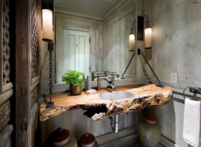 Solid-wood-sinks-countertop-stylish-rustic-bathroom-decor
