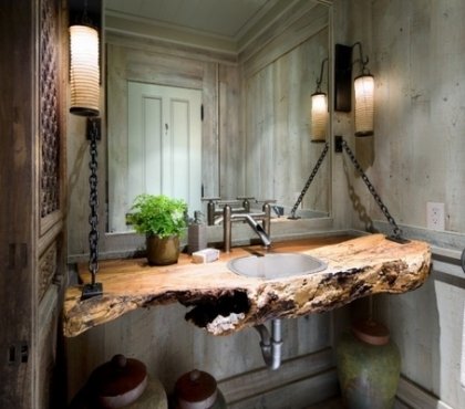 Solid-wood-sinks-countertop-stylish-rustic-bathroom-decor