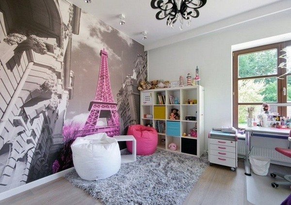 Teen bedroom wall decoration ideas accent wall Eiffel tower girl bedroom ideas