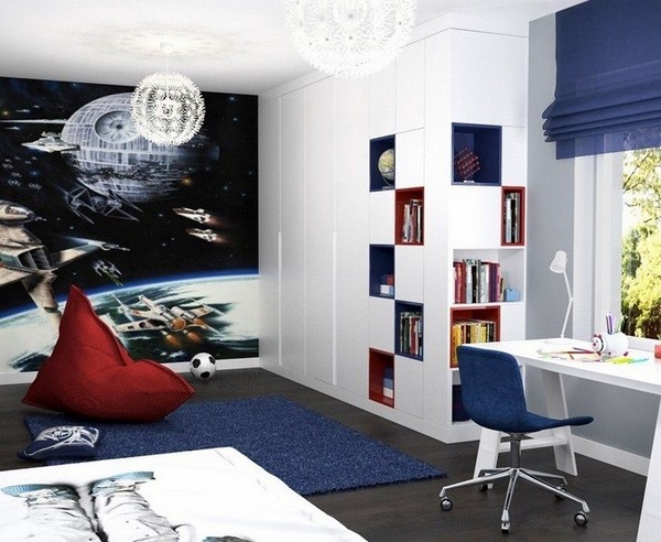 Teen bedroom wall blue white interior accent wall photo wallpaper space