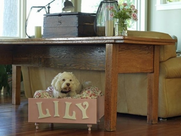 Wooden crate DIY dog bed ideas living room