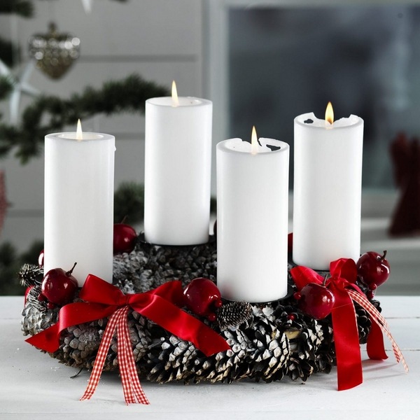 ideas advent candles white pillar candles pine cones