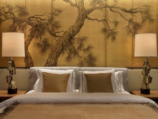 asian decoration ideas wall decoration trees nutral colors interior