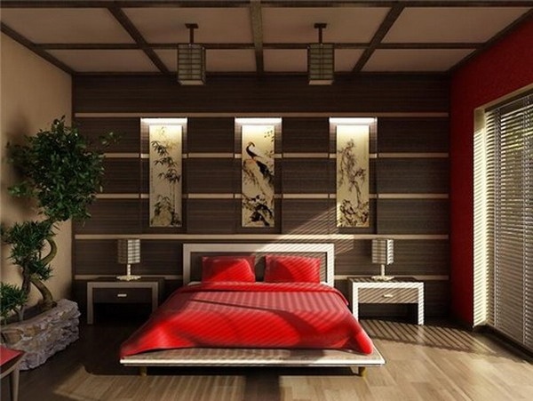 asian themed bedroom furniture decoration ideas low bed bonsai tree