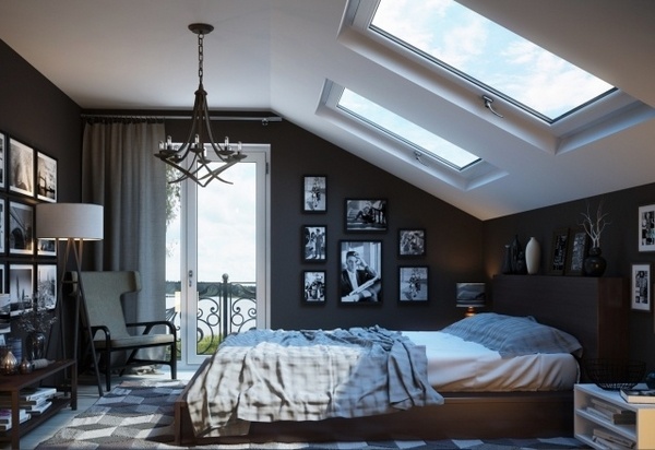 attic bedroom design ideas skylights photo wall chandelier
