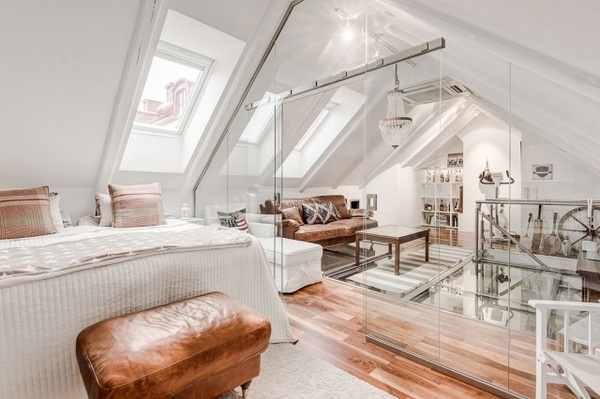 attic remodel ideas studio apartment bedroom design wood floor white furniture
