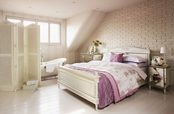 ideas attic bedroom shabby chic style white purple colors